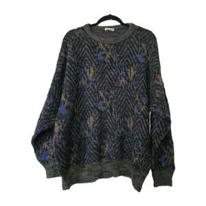 Vtg Geometric Grandpa Sweater Men XL Italy Preppy Old Money Ski Cosby Coogi Wool